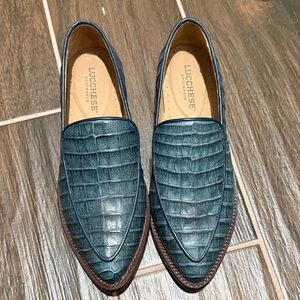 Lucchese Men's Teal Crocodile Slip-Ons